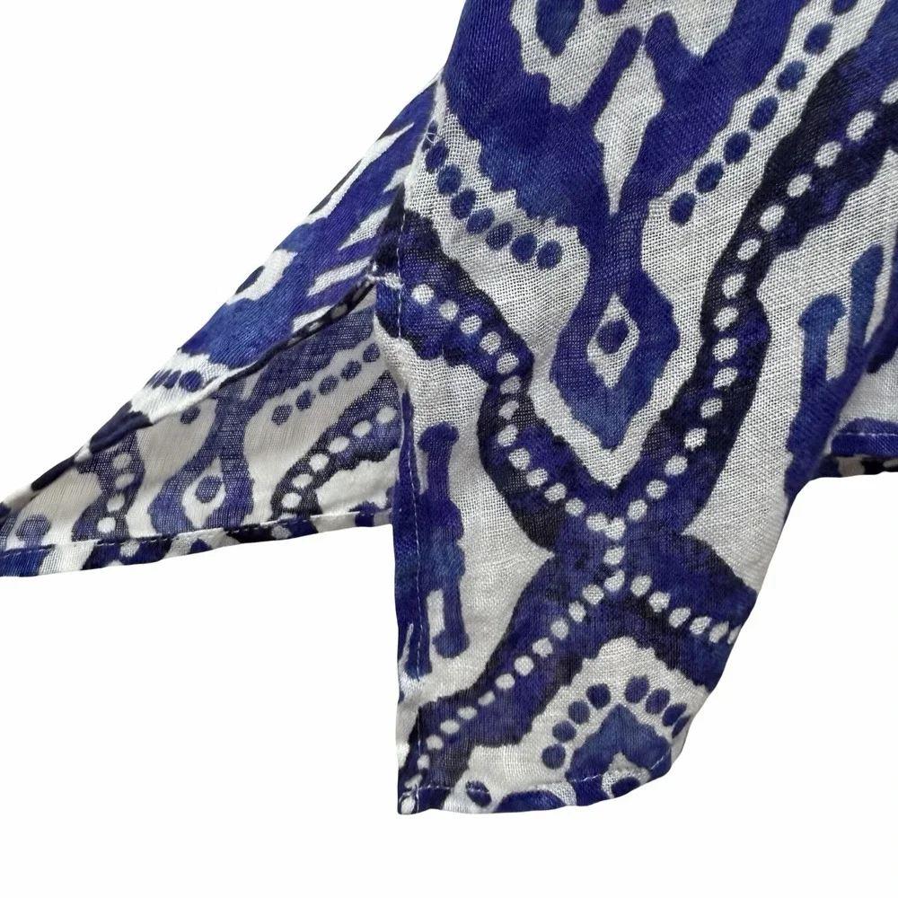 Chicos Womens 100% Linen Ikat Poncho Size S/M Blue Beach Resort Swim Cover Up